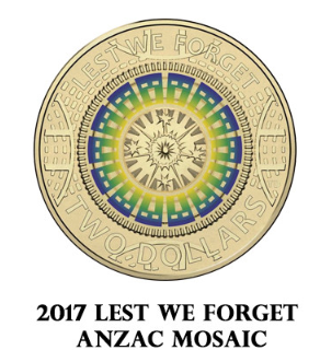 2017 $2 'Lest We Forget – ANZAC Mosaic' coin (Circulated Condition)