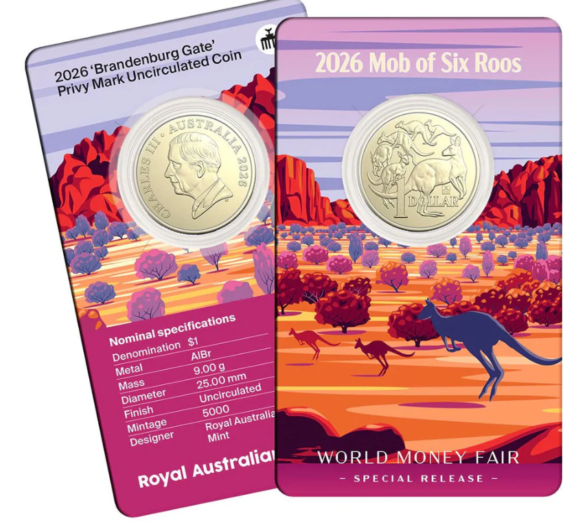 2026 $1 Berlin WMF Mob of 'Roos Brandenberg Gate Privy Mark Coin