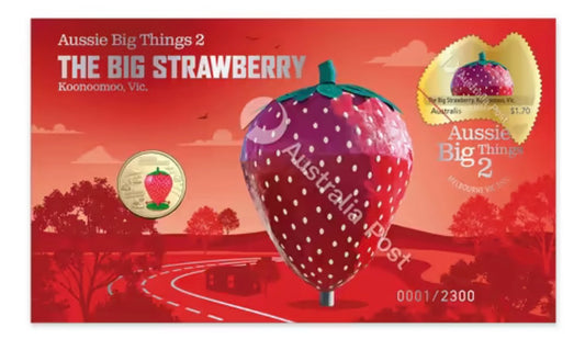 2025 Aussie Big Things 2 Big Strawberry Limited Edition Coloured Coin Postal Numismatic Cover (PNC)