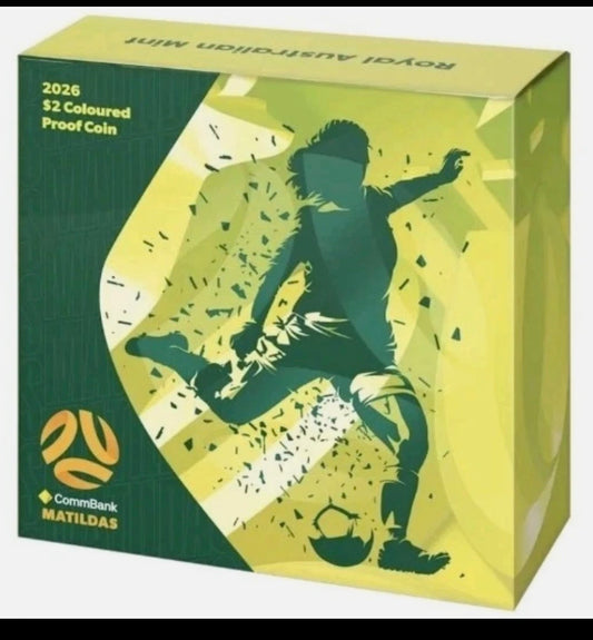 AUS 2026 $2 Matildas Coloured Proof Coin LIMITED MINTAGE OF 7,500