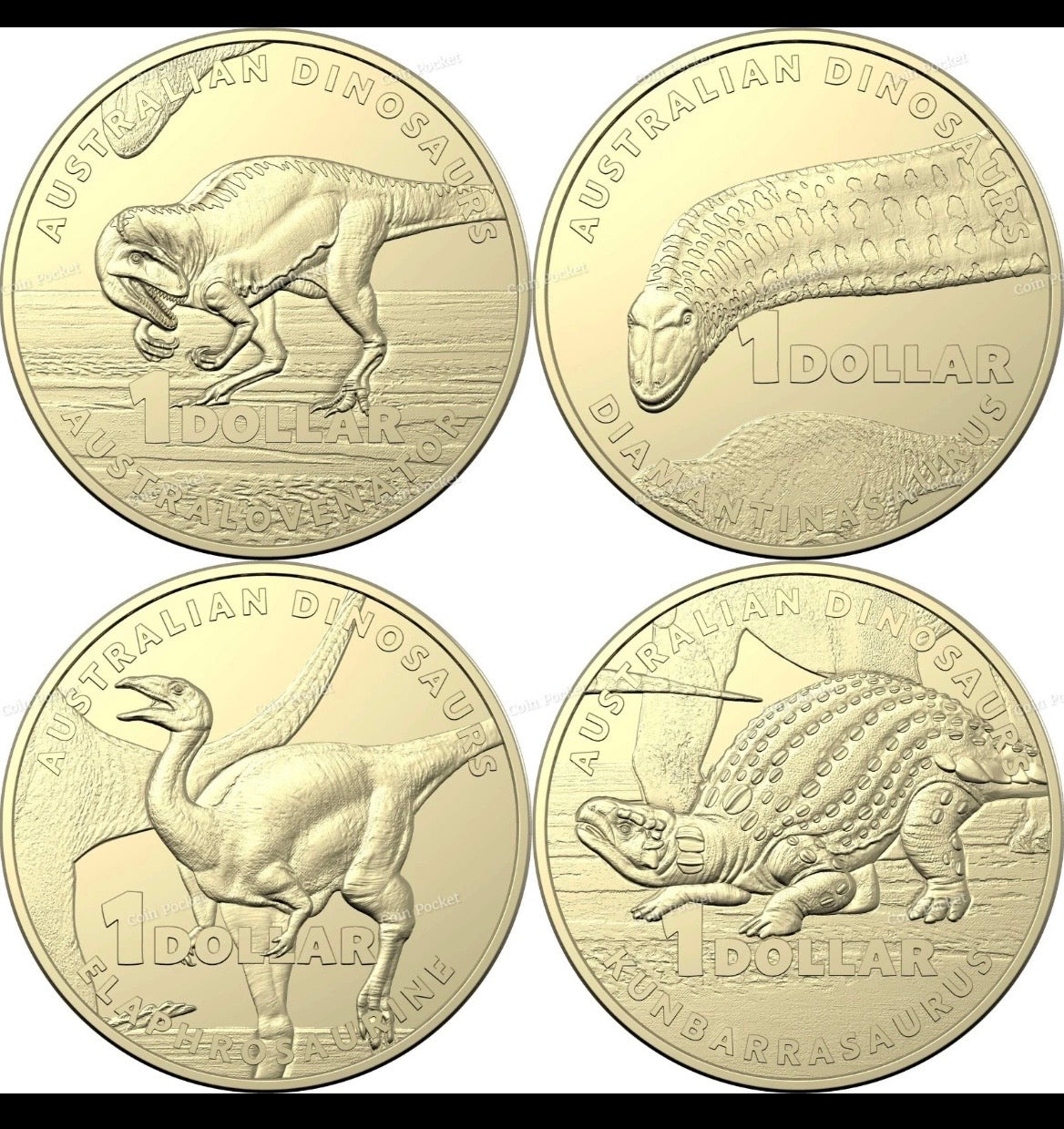 Australian Dinosaurs Set of 4 One Dollar 2022 Coins Dino $1 Dinosaur
