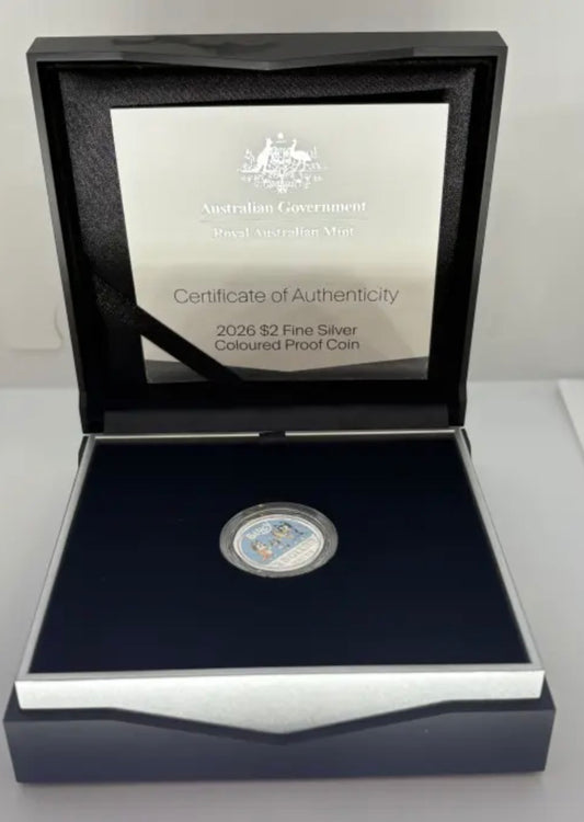 2026 $2 BLUEY COLOURED SILVER PROOF COIN –LIMITED 12,000 LOW MINTAGE