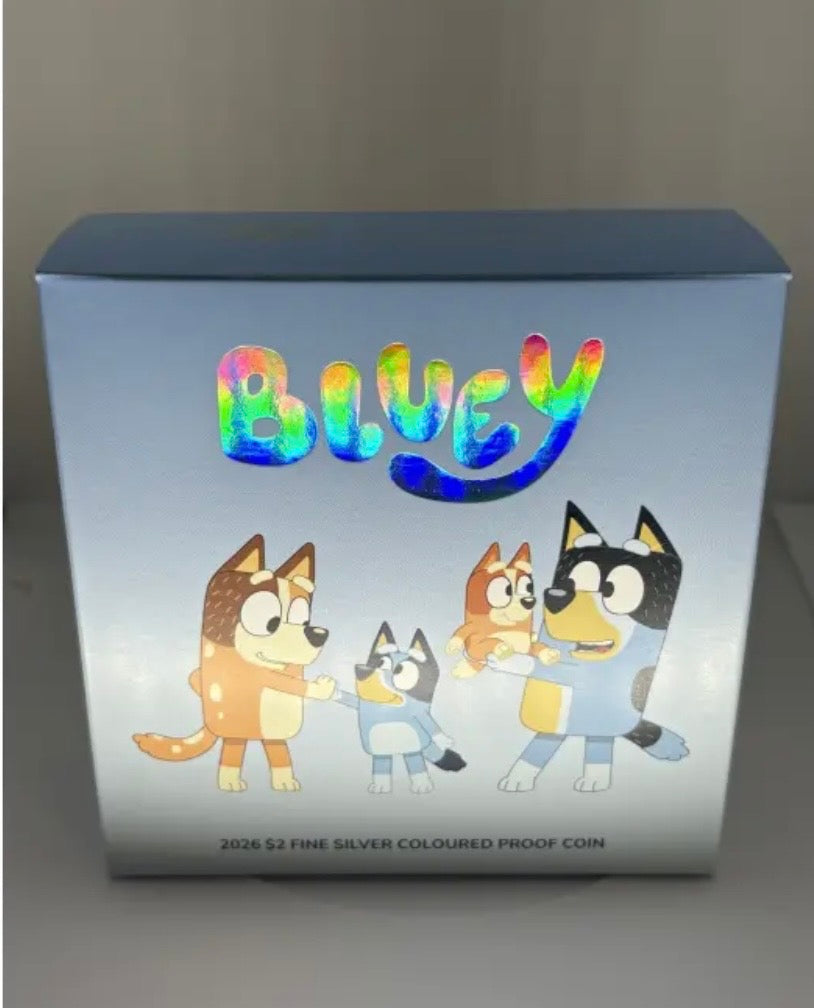 2026 $2 BLUEY COLOURED SILVER PROOF COIN –LIMITED 12,000 LOW MINTAGE