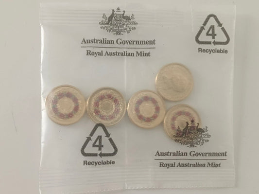 2025 Australia UNC $2 Colour Coin War Poppy Wreath 1 RAM Mini Swap Bag 5 Coins