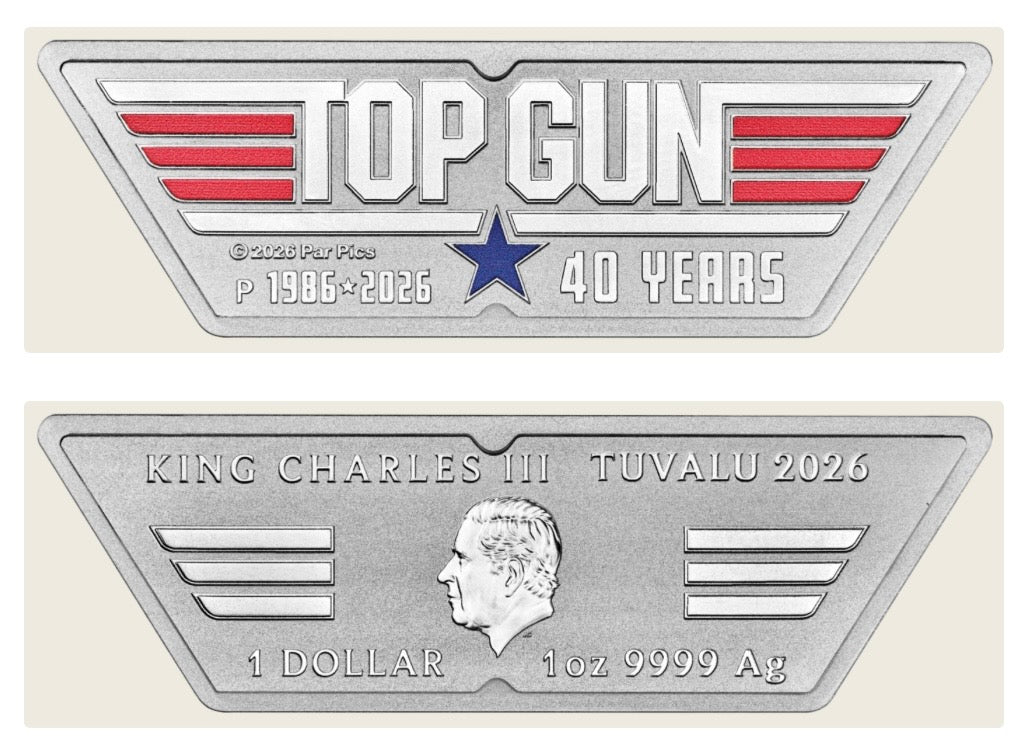 40 Years of Top Gun 2026 1oz Silver Coloured Logo-Shaped Coin