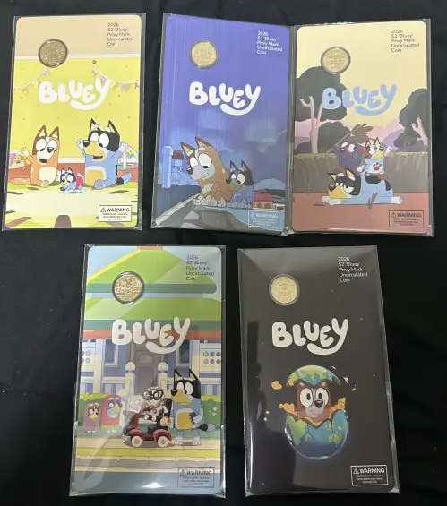 2026 $2 Bluey Carded Coin Set with 'Privy Mark' (5 x Carded Coins)