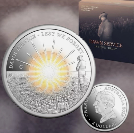 2026 $2 Coloured C Mintmark Silver Proof - Dawn Service Anzac